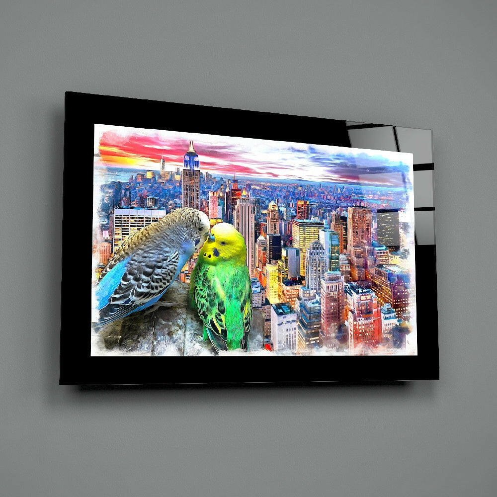 Painterly-collage panel bringing surreal warmth to a sunroom