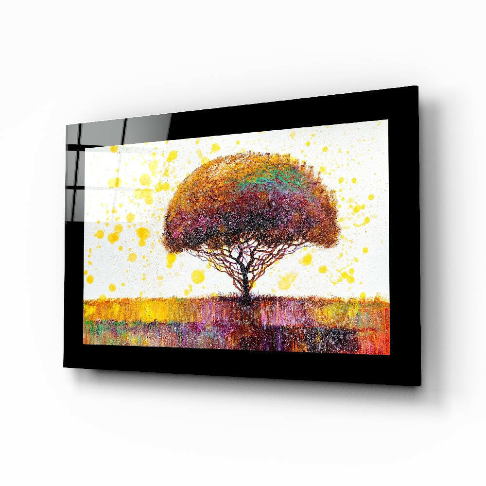 Colorful Dream Tree glass wall art displayed above a console in a child's room
