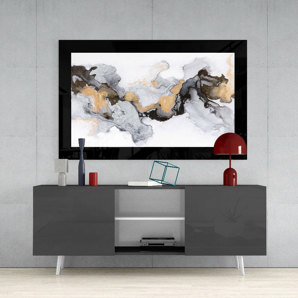 Marble Pattern glass wall art styled above a console in a bedroom