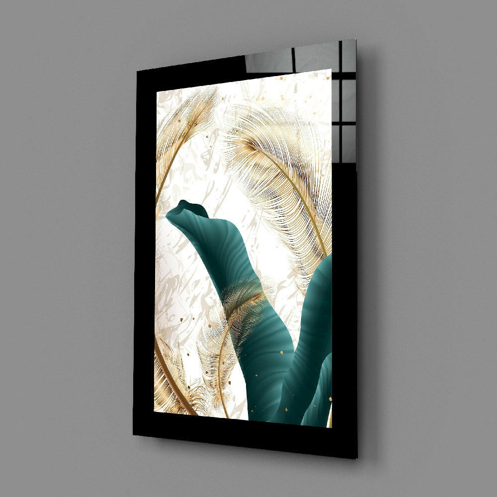 Modern-illustrative panel bringing luxe shimmer to a powder room