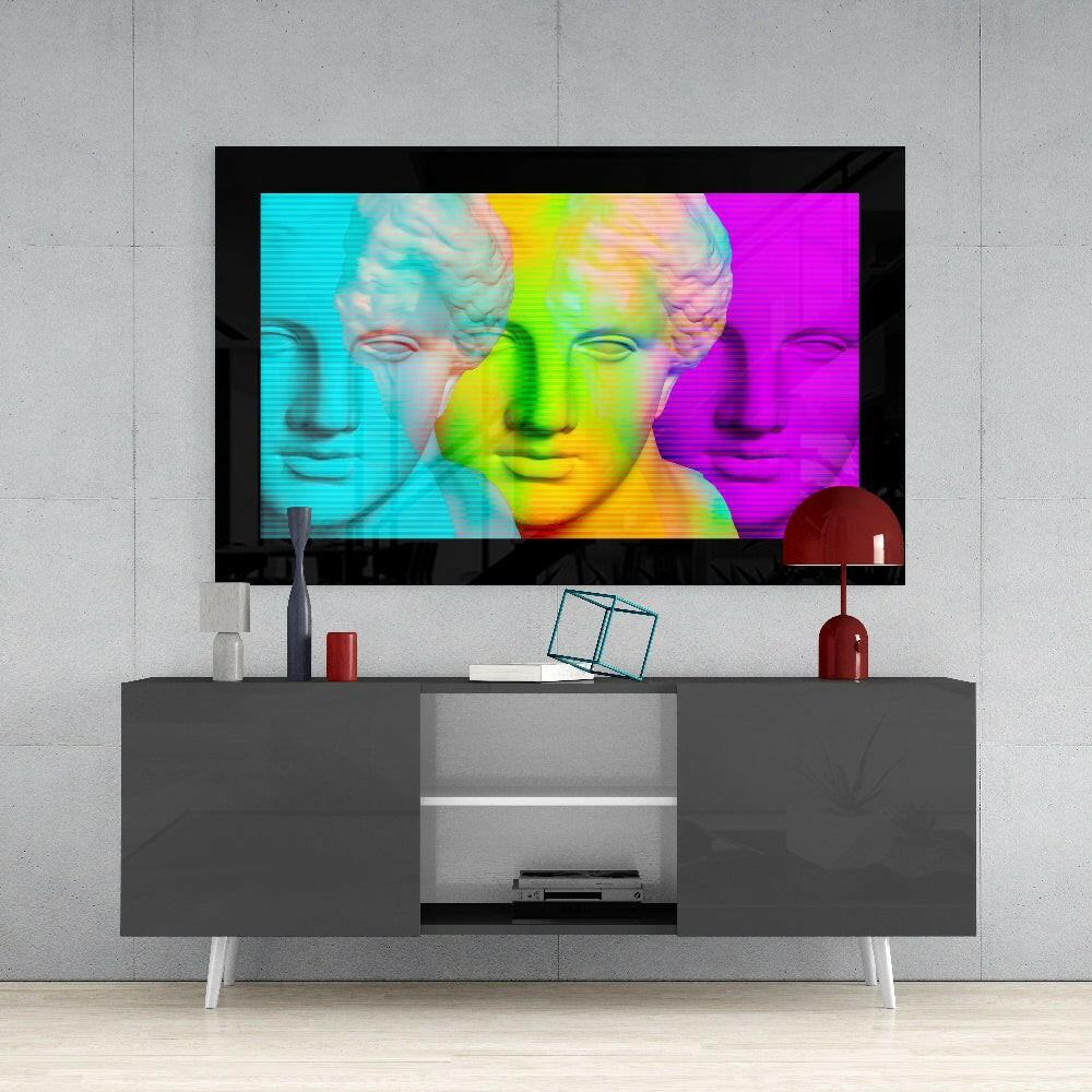 Modernity in Sculpture glass wall art styled above a sideboard in a media room