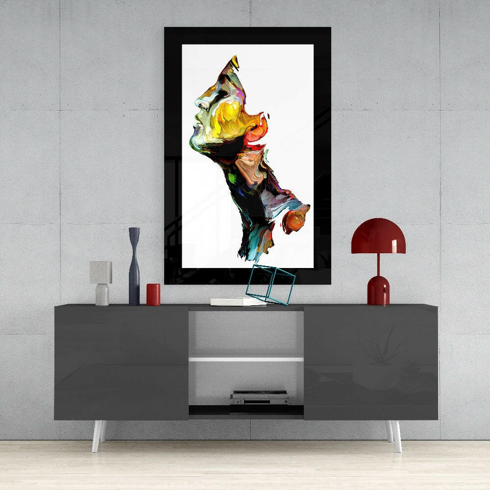 Abstract Thoughts glass wall art styled above a console in a reading nook