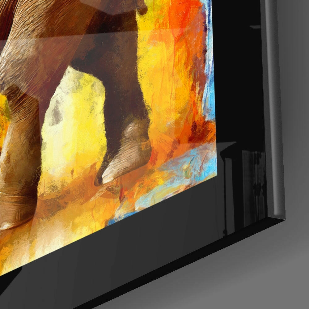 Elephant close-up showing tusked giant and saffron impasto