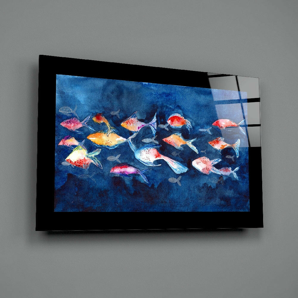 Watercolor panel bringing aquatic calm to a bathroom