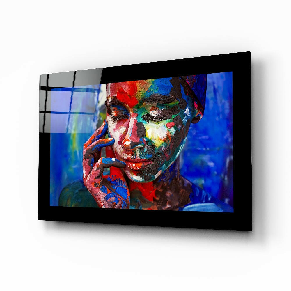 Deep Solitude glass wall art displayed above a sideboard in a study