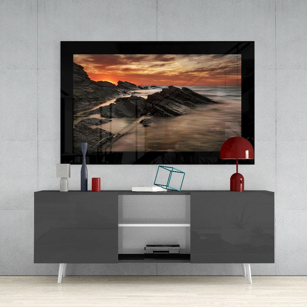 Calm Sea glass wall art styled above a console in a meditation room