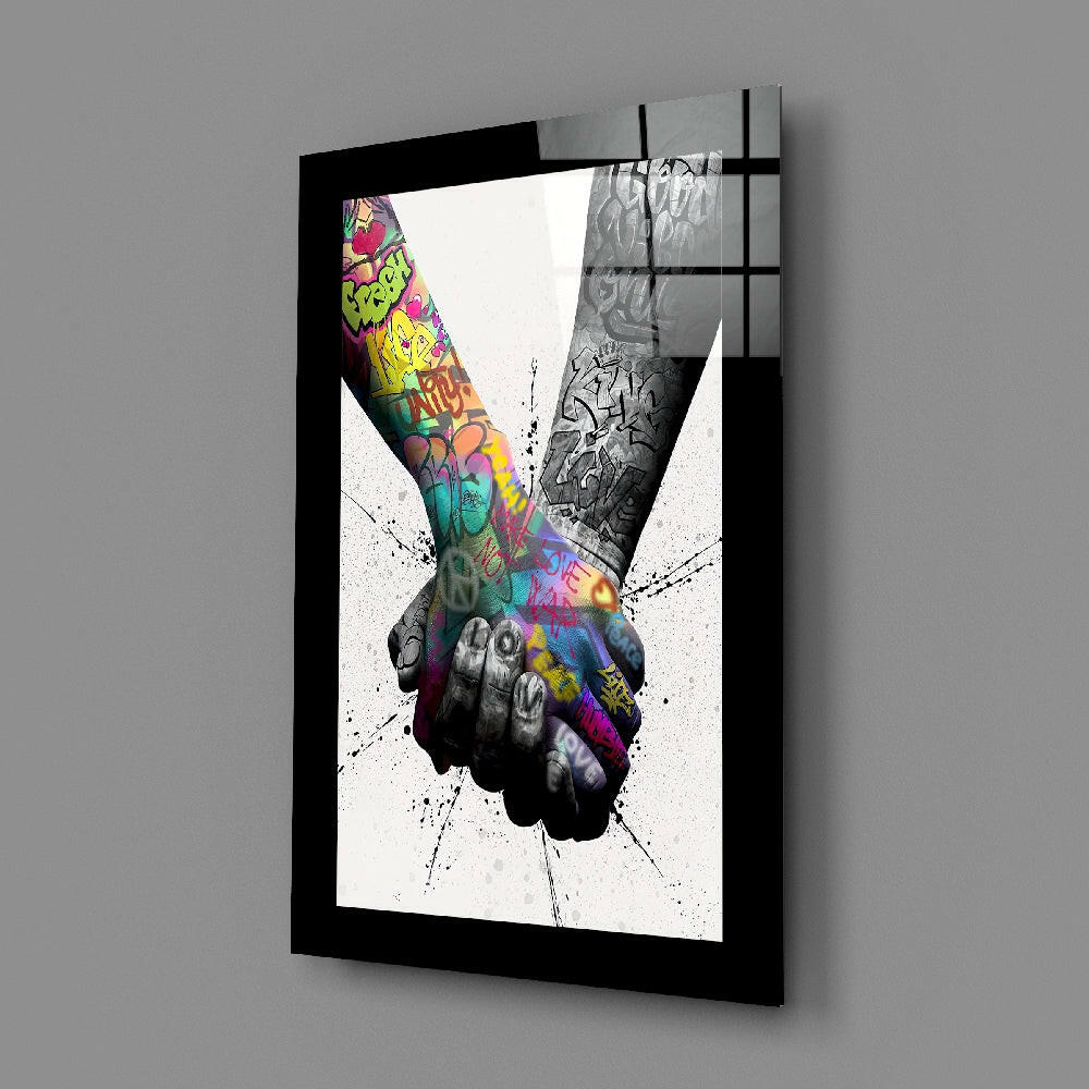 Pop-mixed-media panel bringing graffiti edge to a music room