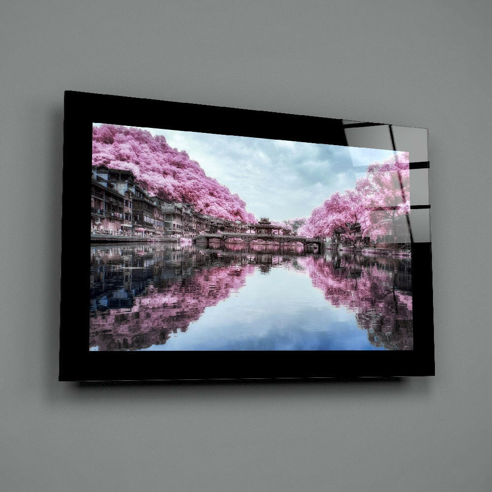 Editorial-photo panel bringing romantic calm to a meditation room