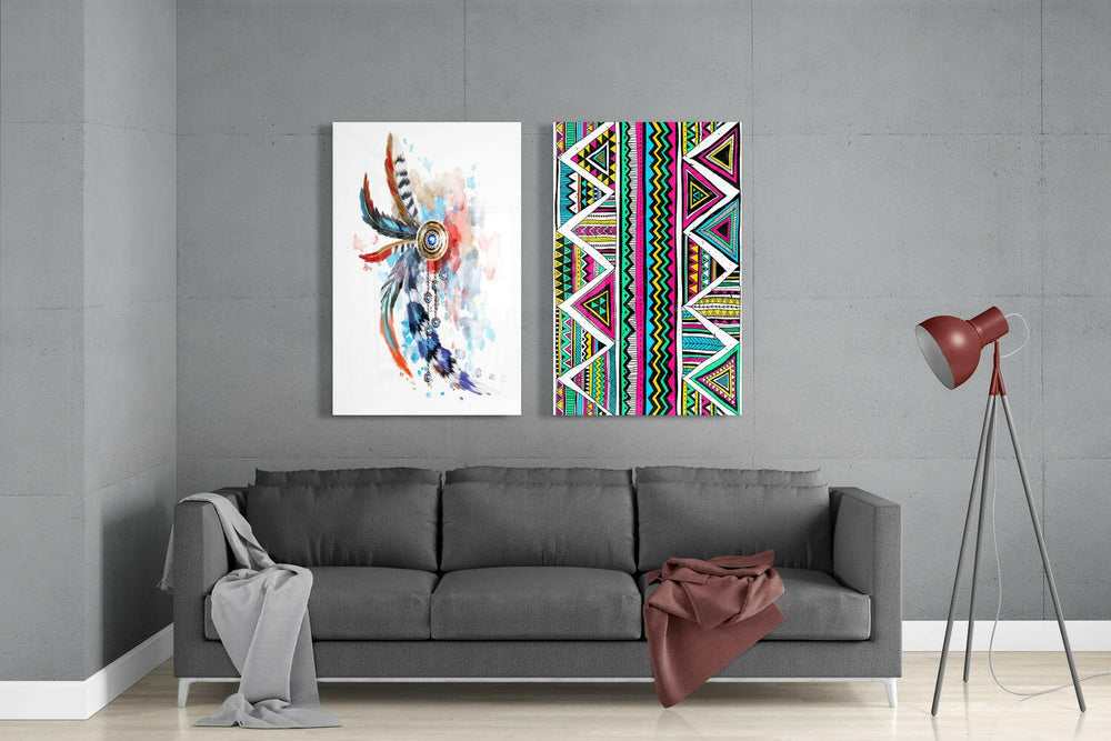 Indian Style 2 Pieces Combine Glass Wall Art | Insigne Art Design.