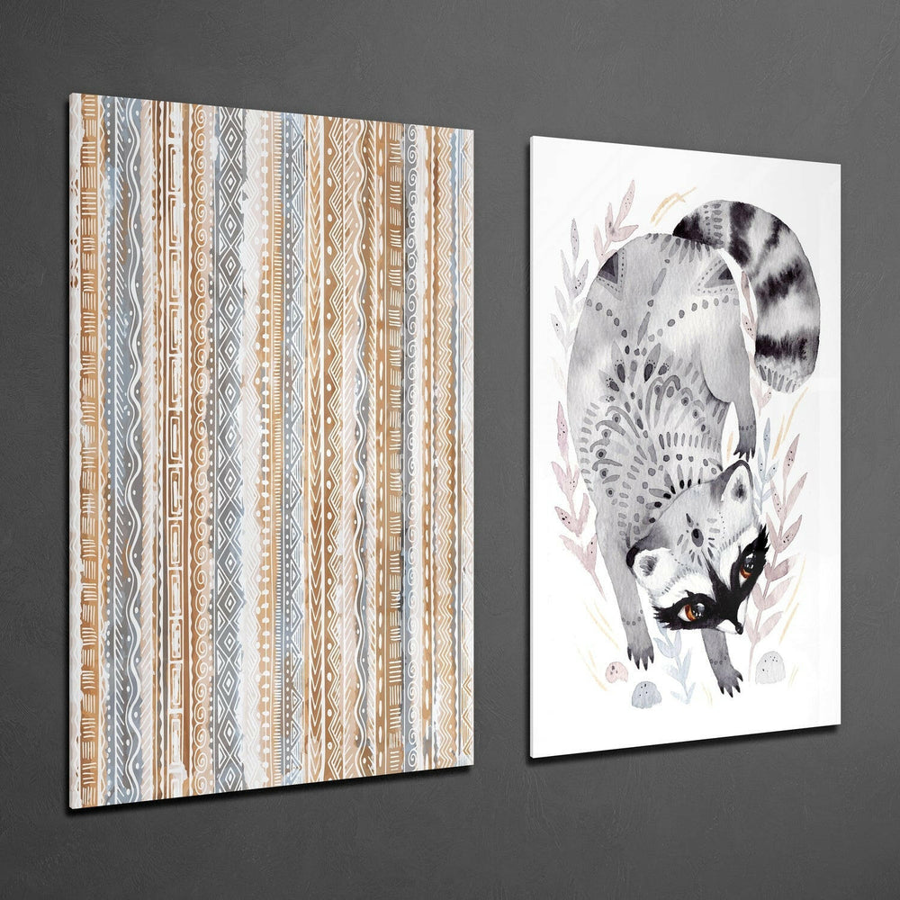 Raccoon 2 Pieces Combine Glass Wall Art | Insigne Art Design.