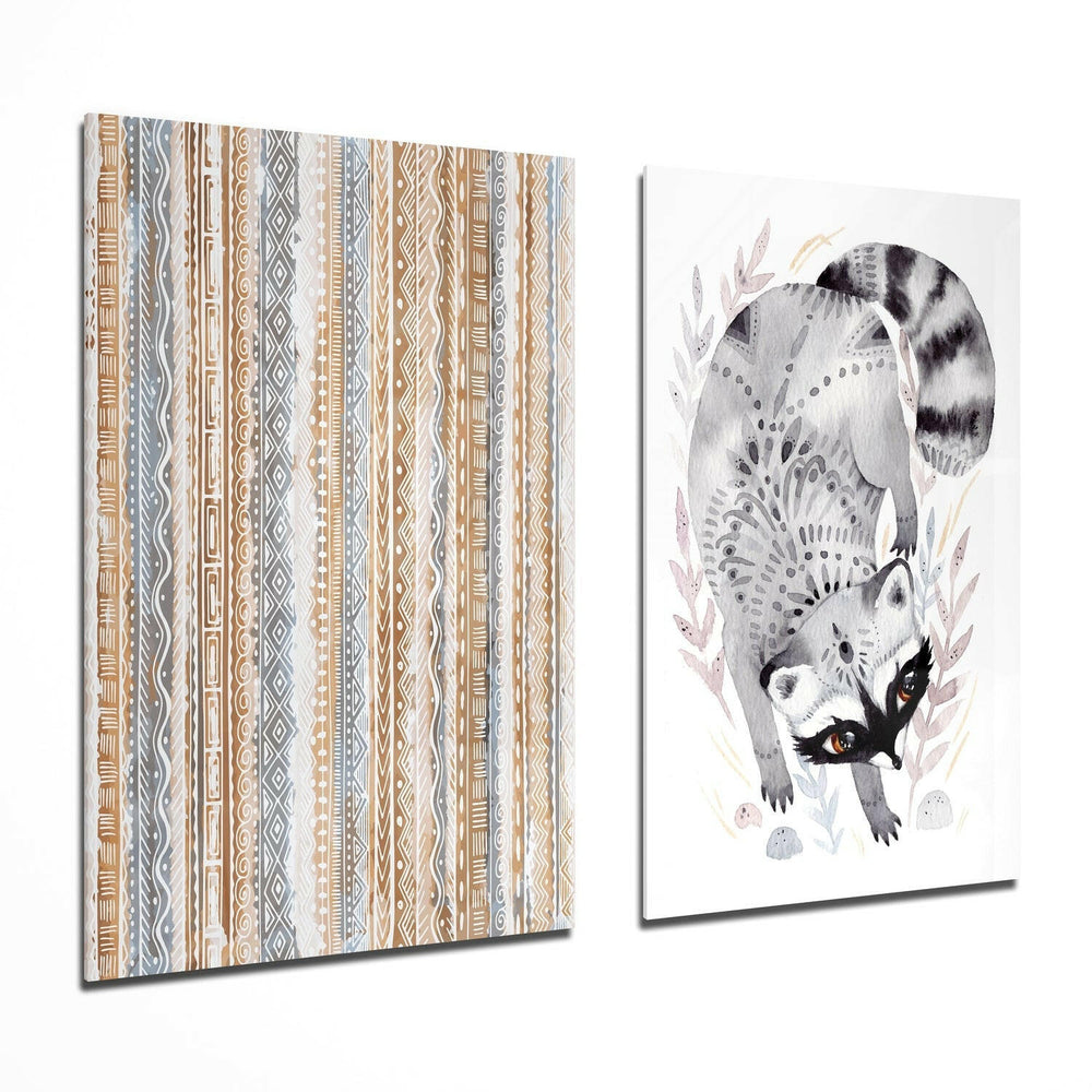 Raccoon 2 Pieces Combine Glass Wall Art | Insigne Art Design.