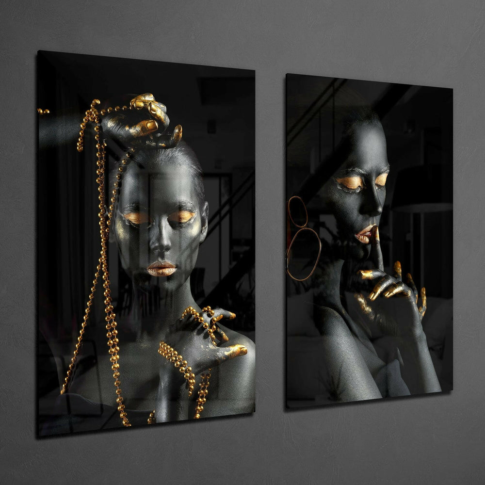 Women 2 Pieces Combine Glass Wall Art | Insigne Art Design.