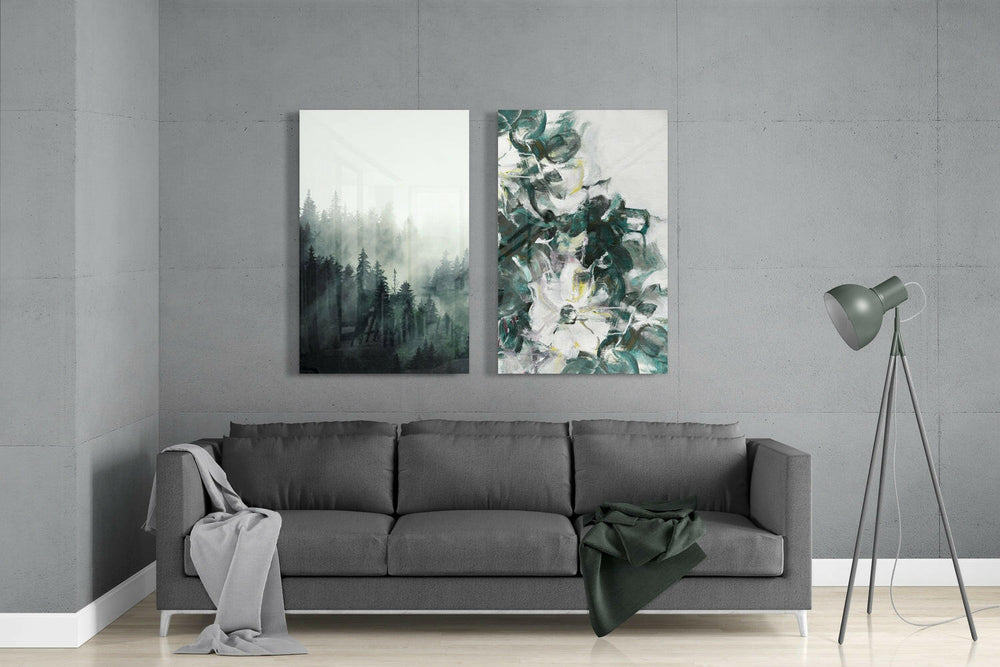Tones of Green 2 Pieces Combine Glass Wall Art | Insigne Art Design.