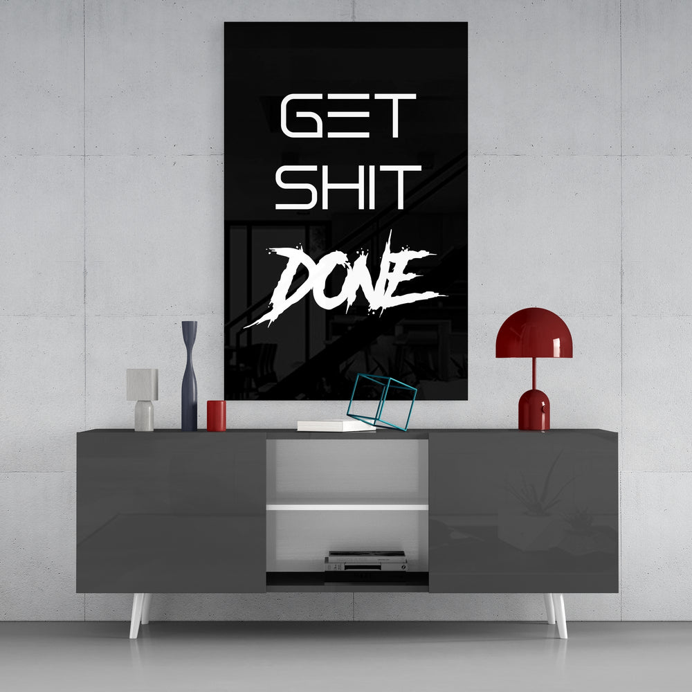 Get Shit Done close-up showing clean sans-serif over brushy splatter "Done"