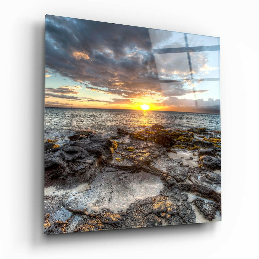Sunset on the Beach Glass Wall Art.