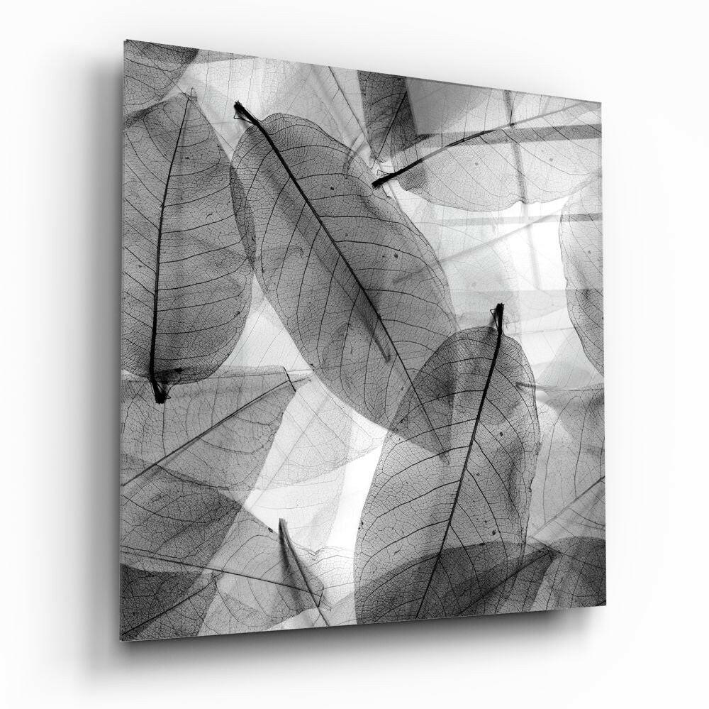 Black and White Leaves Glass Wall Art.