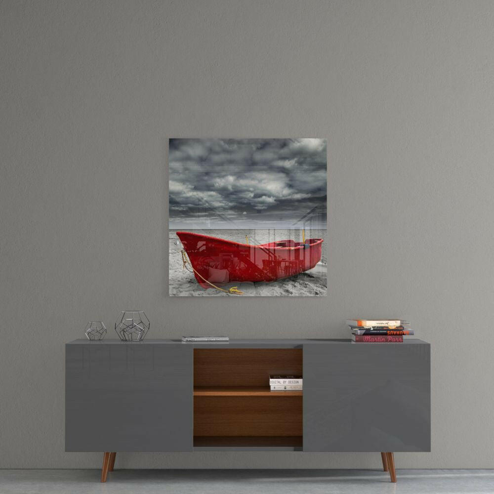 Red Kayak Glass Wall Art.
