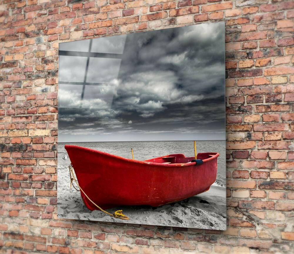 Red Kayak Glass Wall Art.