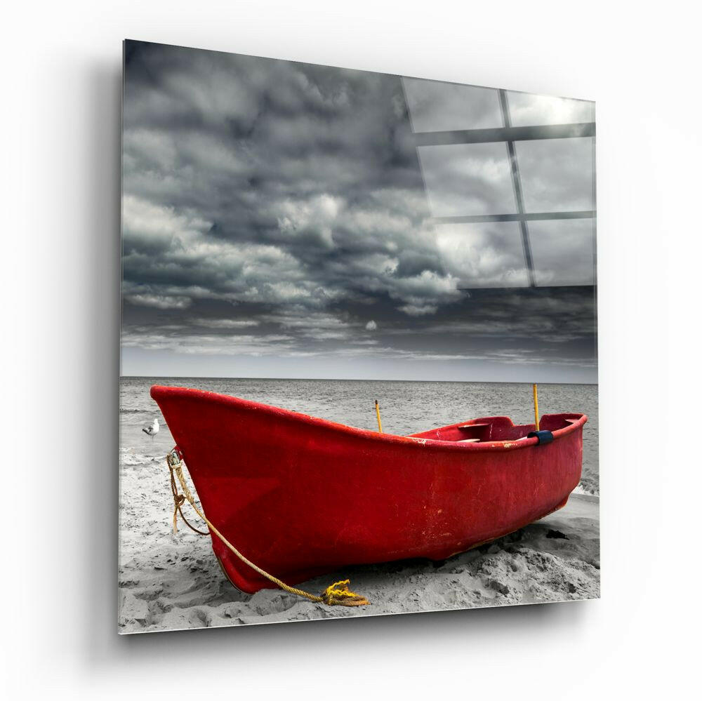 Red Kayak Glass Wall Art.