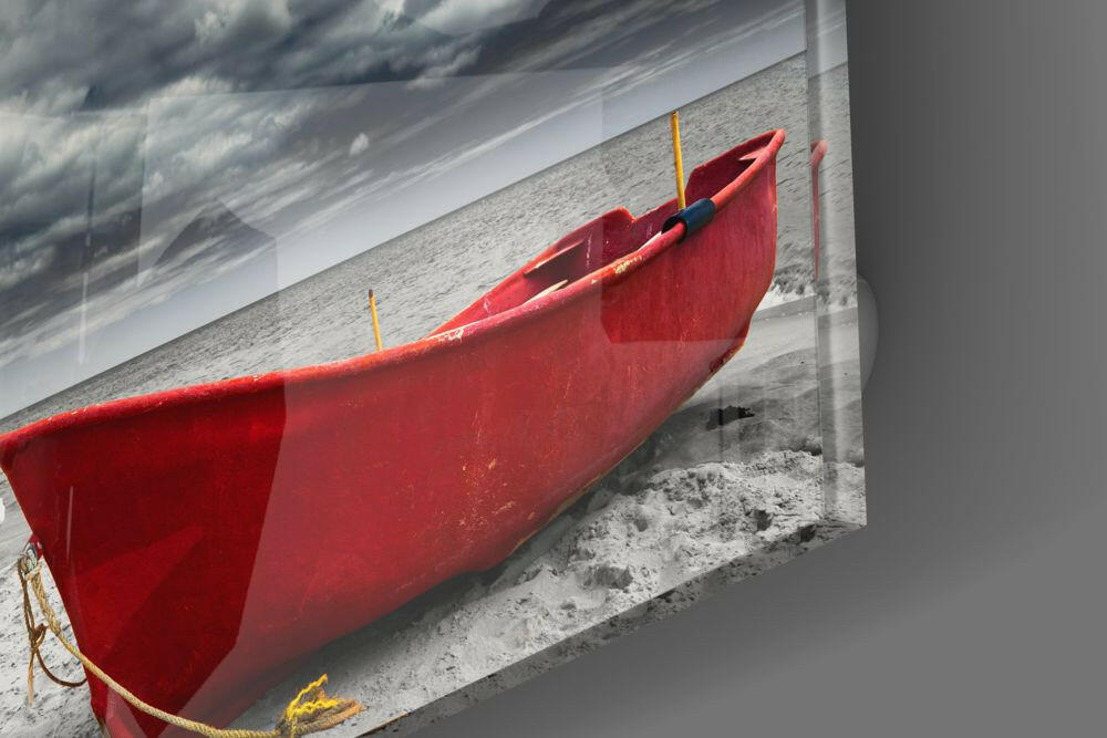 Red Kayak Glass Wall Art.