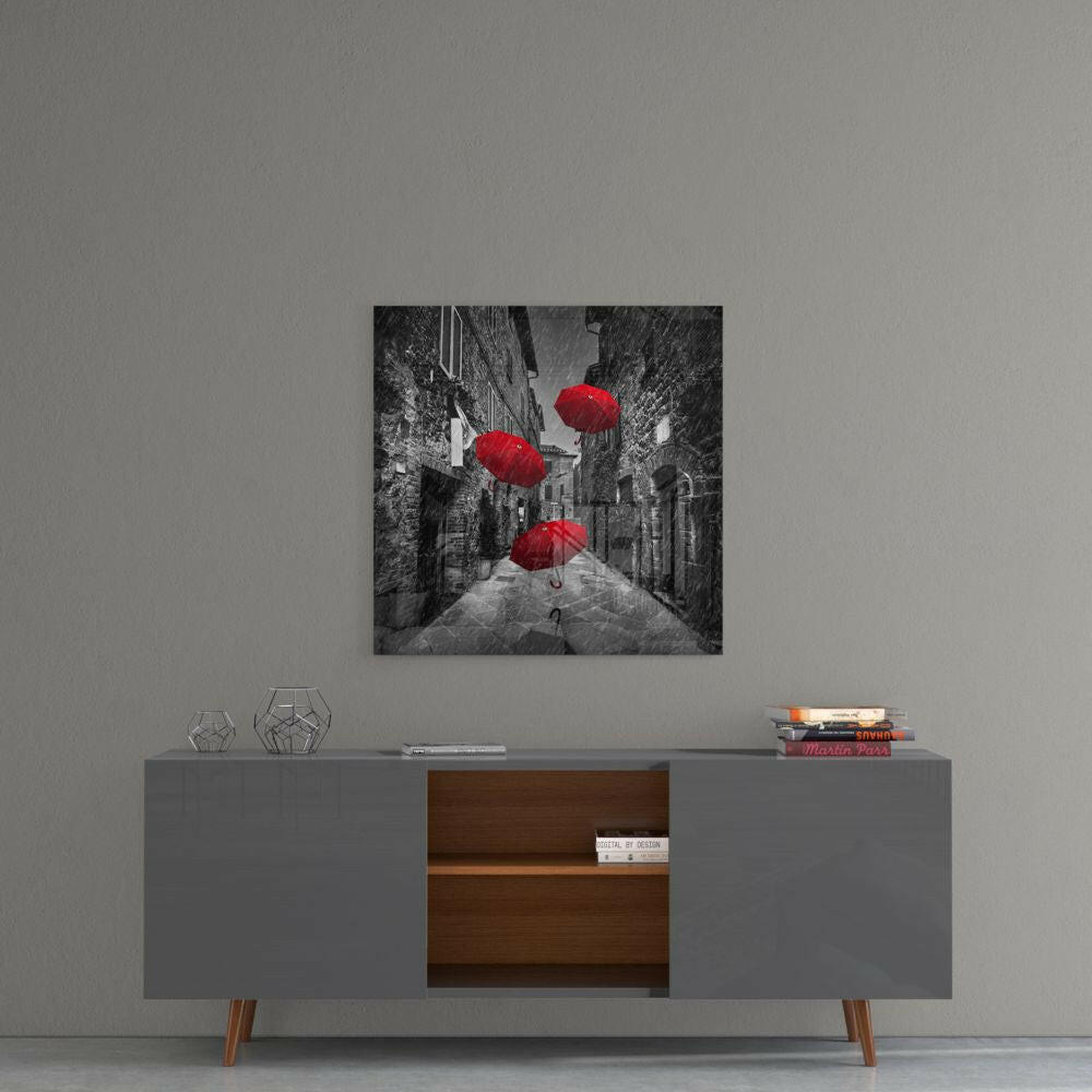Red Umbrella Glass Wall Art.