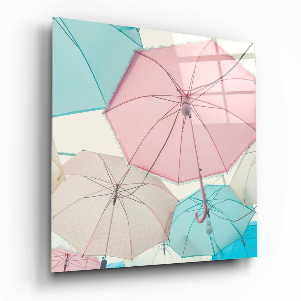 Colorful Umbrellas Glass Wall Art.
