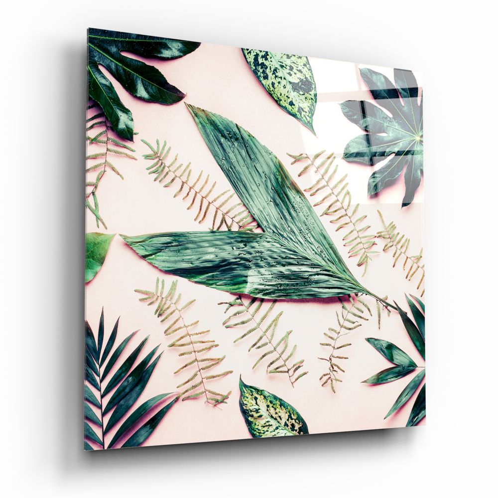 Tropical Leaves Glass Wall Art.