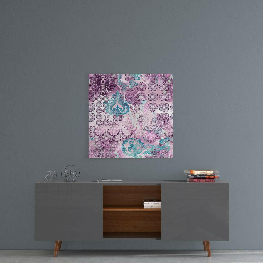 Purple Damask Glass Wall Art.