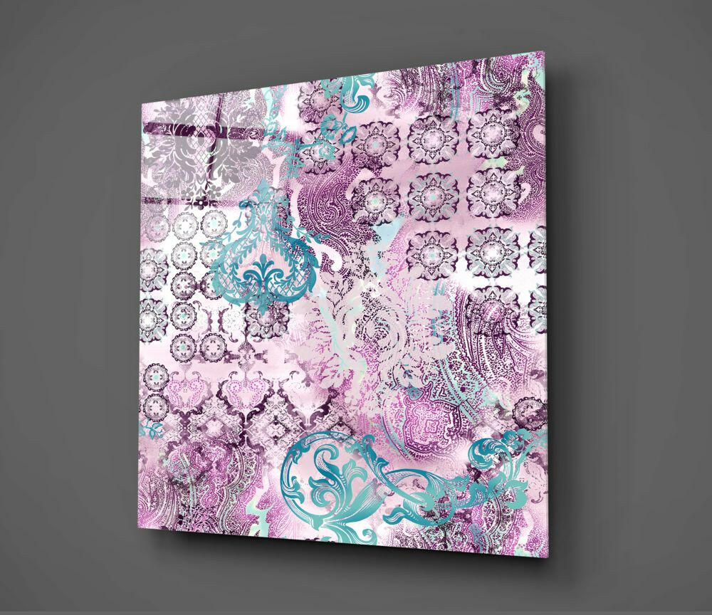 Purple Damask Glass Wall Art.