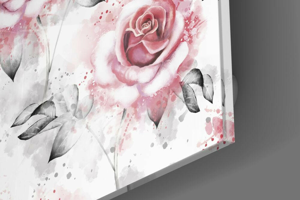 Pink Rose Glass Wall Art.