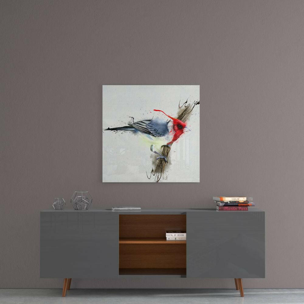 Red Bird Glass Wall Art.