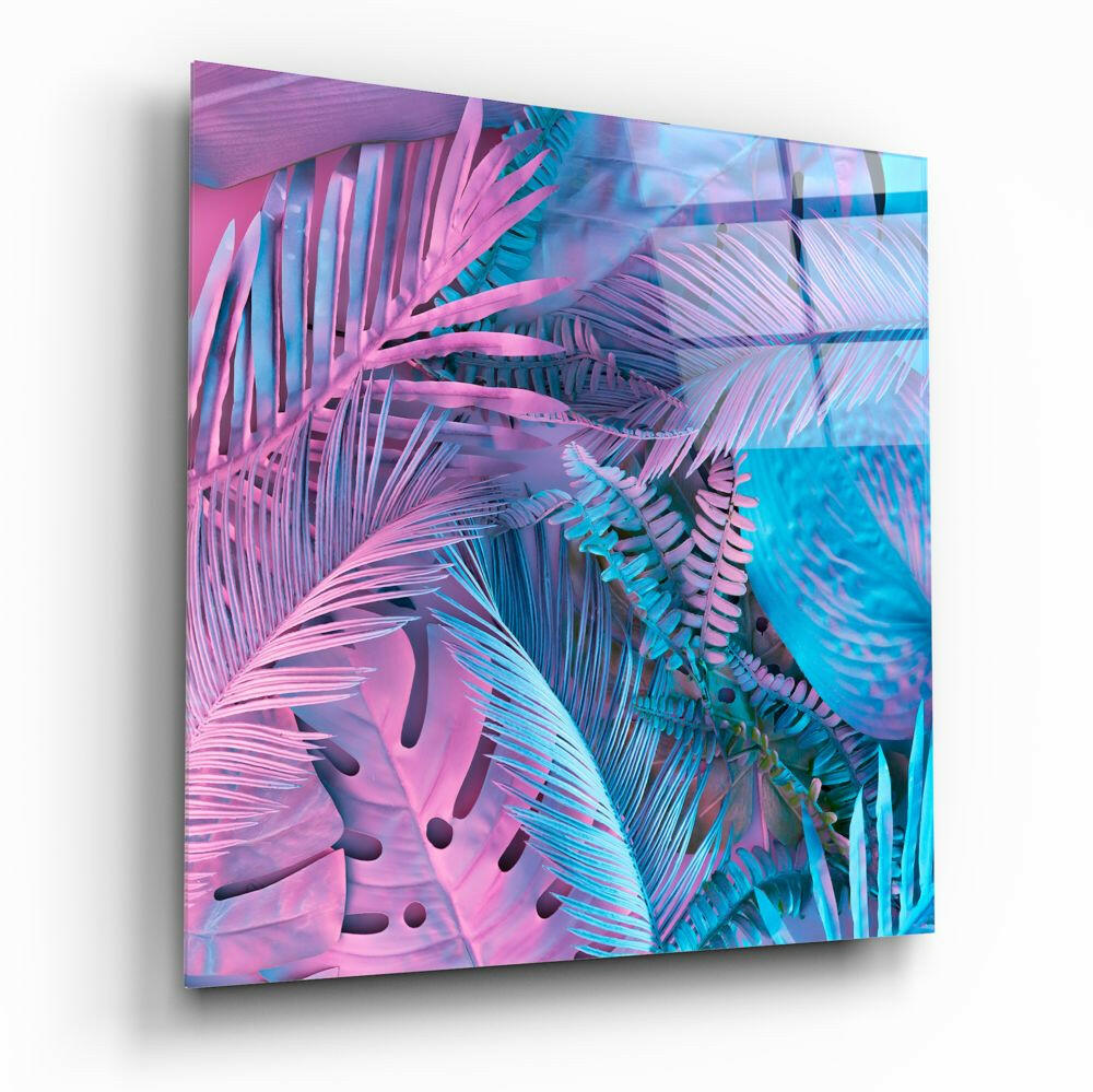 Tropical Leaves Glass Wall Art.