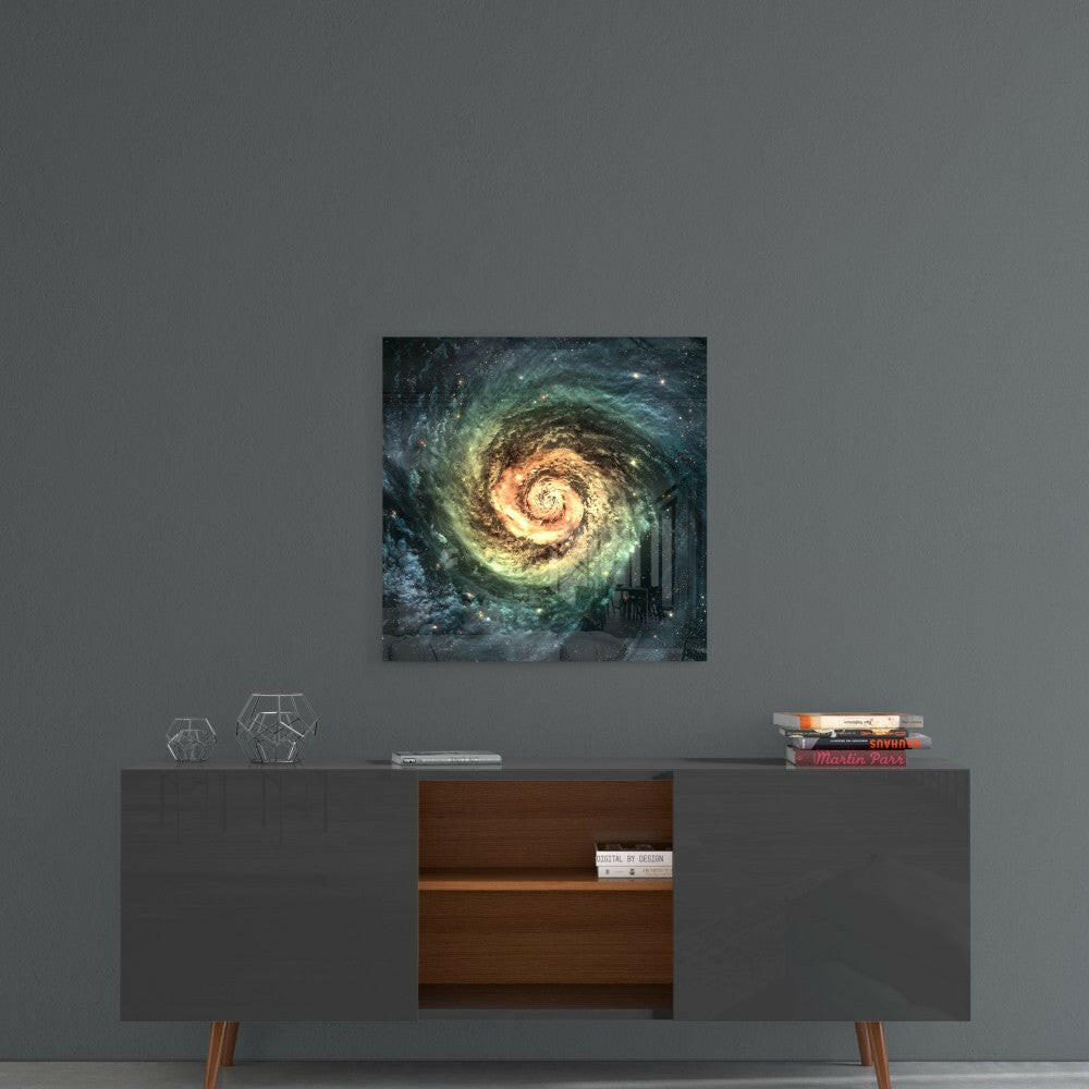 Space Yellow Infinity Glass Wall Art.