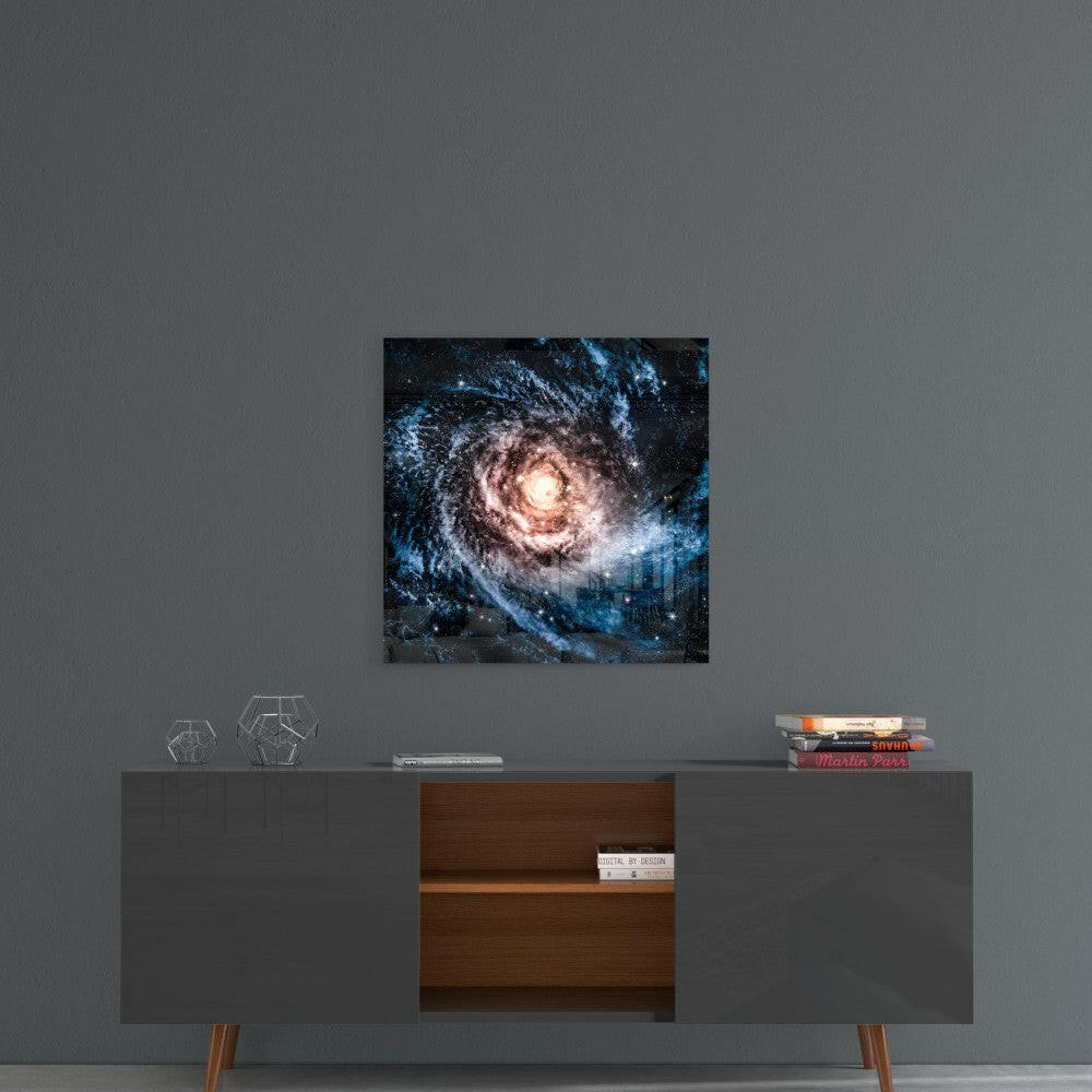 Space- Blue Infinity Glass Wall Art.