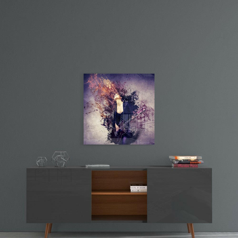 Woman and Guitar Glass Wall Art.