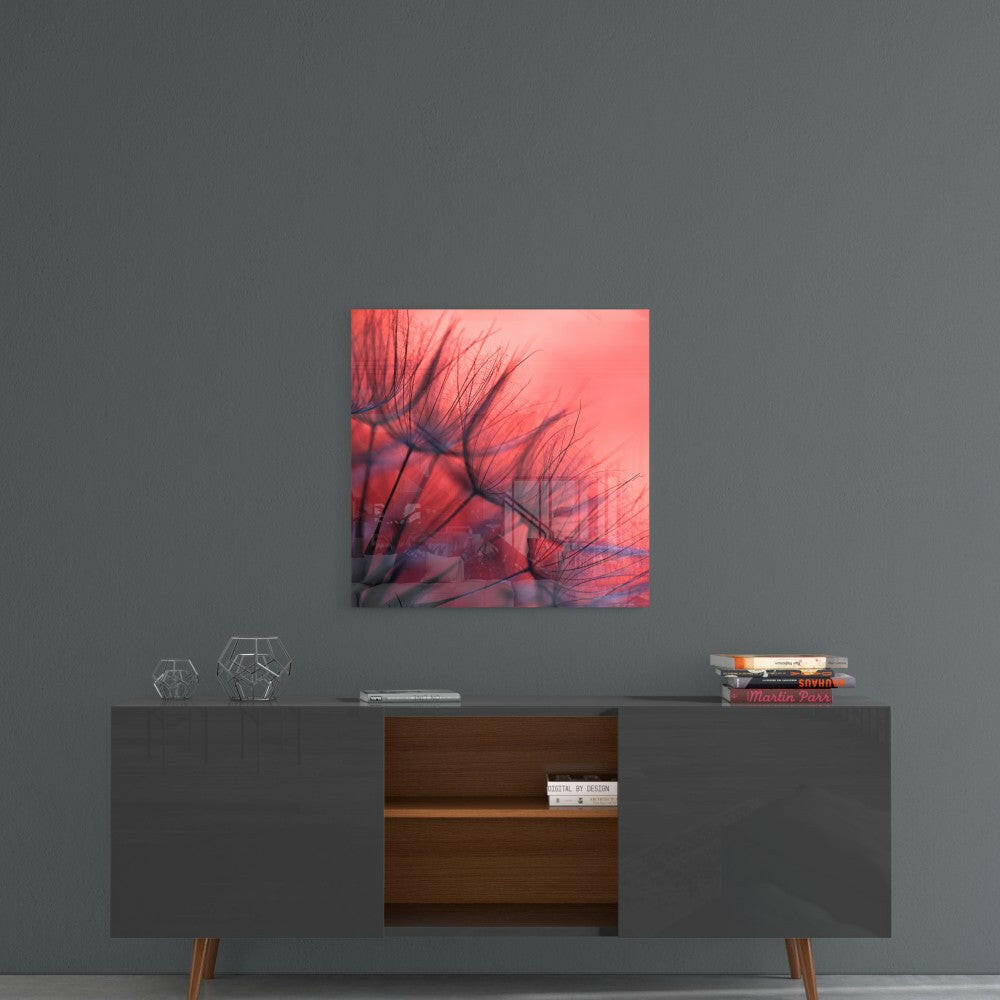 Red Dandelion Glass Wall Art.