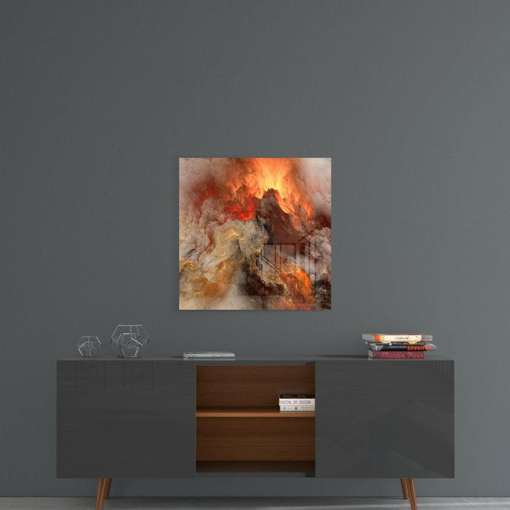 Golden Chaos Abstract Glass Wall Art.