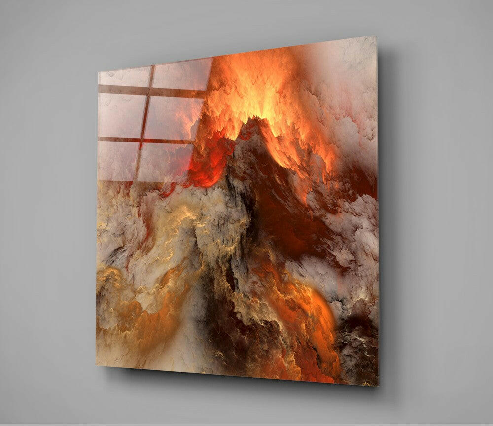 Golden Chaos Abstract Glass Wall Art.