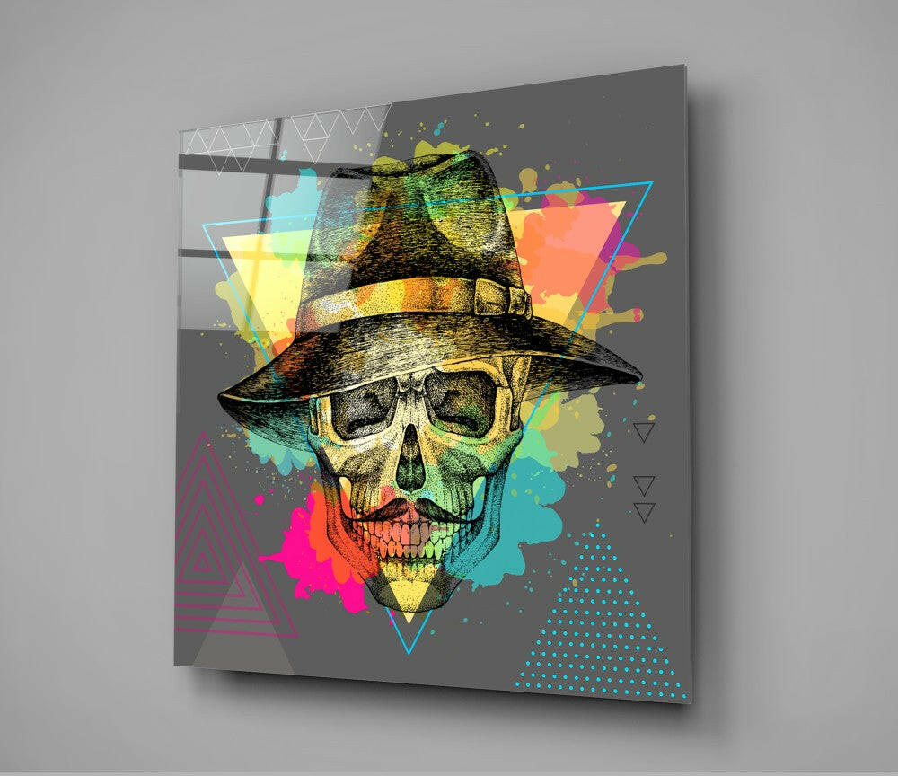 Skull - Never Without a Hat Glass Wall Art.