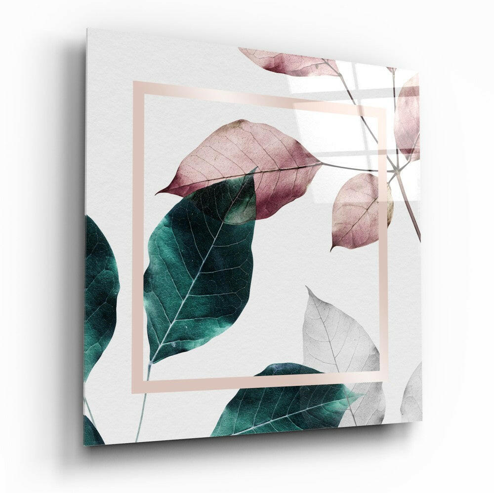 Scandinavian Style Leaves Glass Wall Art.
