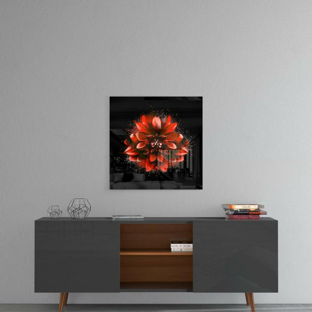 Red Lotus Glass Wall Art.