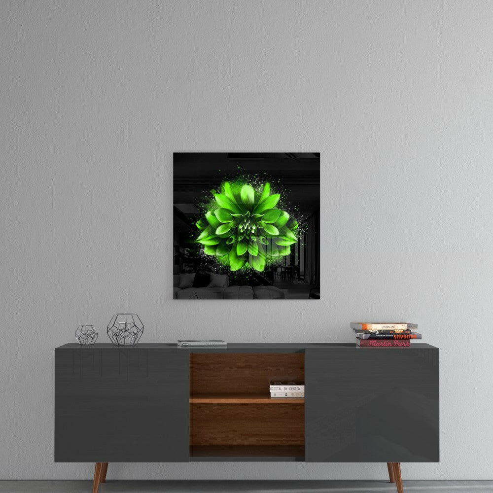 Green Lotus Glass Wall Art.