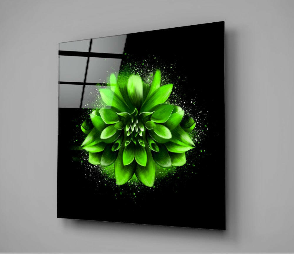 Green Lotus Glass Wall Art.