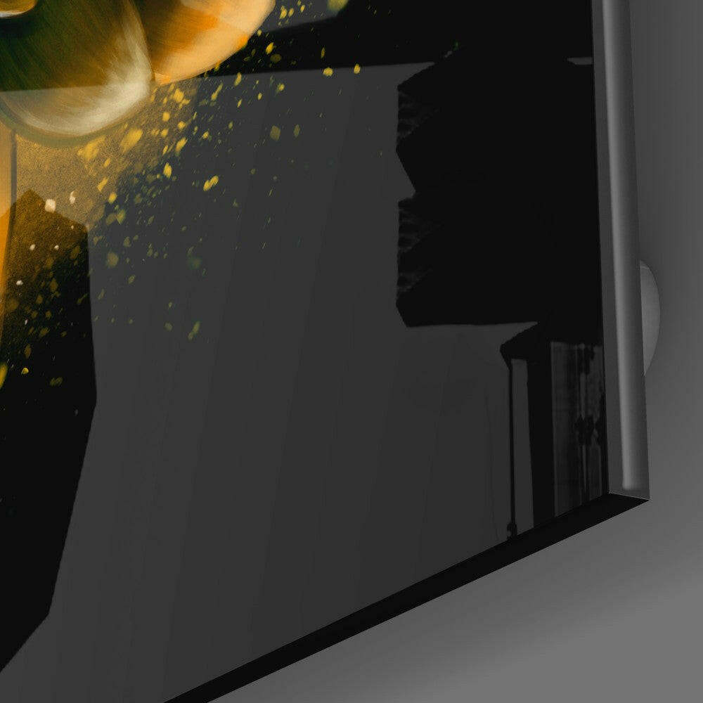 Yellow Lotus Glass Wall Art.