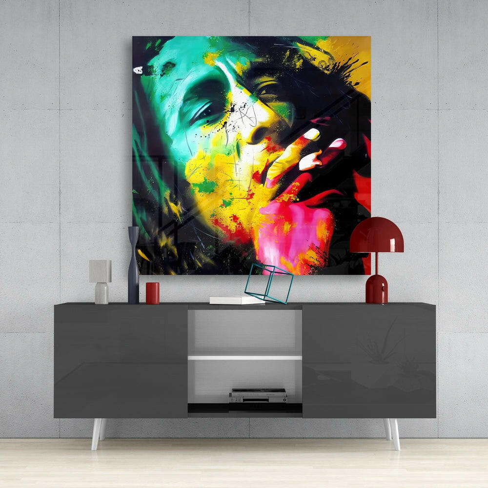 Reggae Dreadlocks Portrait Glass Wall Art