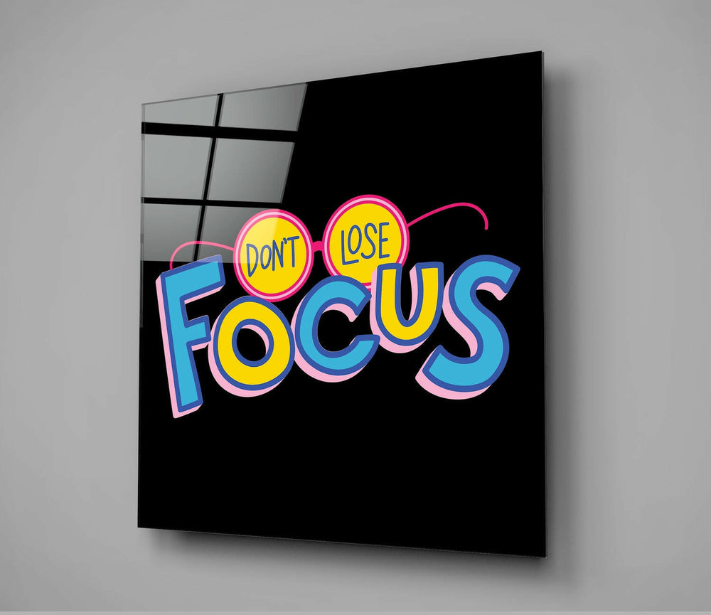 Don't Lose Focus pop-art panel bringing playful energy to a contemporary workspace