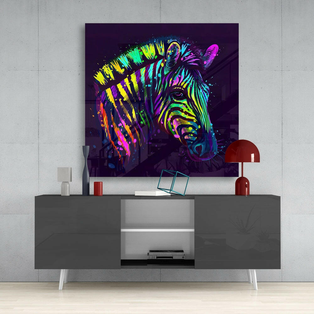 Colorful Zebra Glass Wall Art.