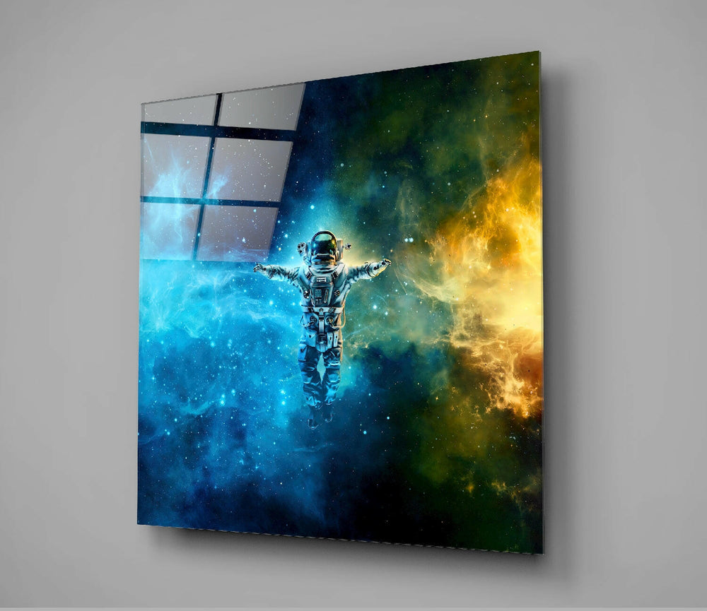 Astronaut in Space Glass Wall Art.