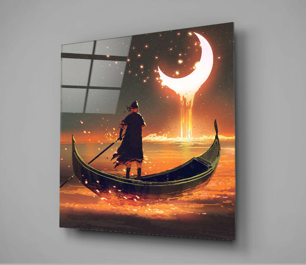 Red Moon Glass Wall Art.