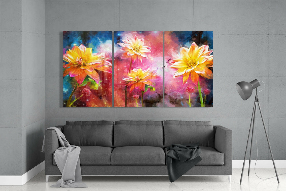 Yellow Flowers Mega Glass Wall Art.